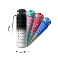 Bouteille d'eau portable 1000 ml en PC dégradé, écologique, sans BPA, ouverture à un clic, anti-fuite, design motivant, en plastique