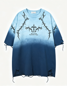 <span class=keywords><strong>เสื้อ</strong></span>ยืดพิมพ์ลายกากบาทไล่เฉดสีสไตล์วินเทจ ลุคขาดๆ แบบโอเวอร์ไซส์ แขนสั้น สไตล์โกธิค พังก์ สตรีทแวร์ <span class=keywords><strong>เสื้อ</strong></span>ลำลองผู้ชาย - Product Image 3