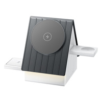 Kompak portabel 3-in-1 magnetik, untuk pengisi daya nirkabel dengan lampu malam & dudukan 15W pengisian daya cepat untuk Ponsel/earphone/jam