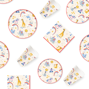 Platos de Papel para Fiesta DAMAI con Estampado de Animales, Juego de Vajilla Desechable para Fiesta de Cumpleaños Infantil con Platos con Borde Rojo - Product Image 4