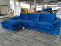 Usine en gros canapé salon canapé L forme bleu marine 3 places velours canapé sectionnel et canapé pour meubles de salon