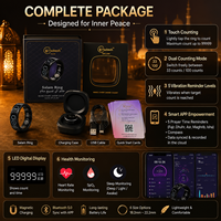 Anillo Inteligente Qibla Zikr con Alarma de Dirección, Contador Tasbih, Control por Aplicación, Análisis de Salud y Sueño con IA, Pantalla LED, para Musulmanes