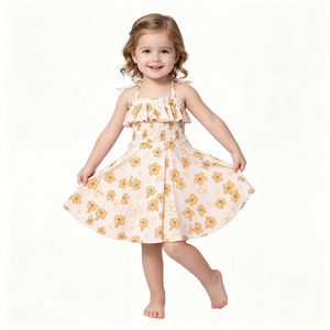 Vestido de Bambú/Algodón Personalizado para Niñas con Tirantes Ajustables, Cuello Fruncido, Mangas Cortas Tipo Linterna con Volantes y Pétalos para Bebés y Niñas Pequeñas - Product Image 6