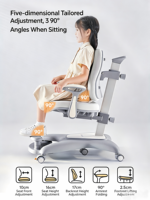 Chaise d'étude ergonomique 5D réglable en plastique écologique pour enfants avec base à quatre étoiles anti-basculement et conception durable