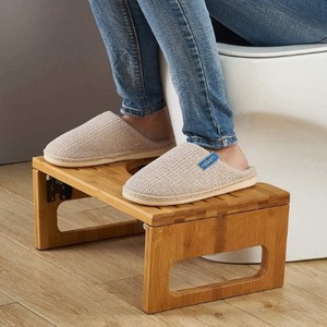 Folding <b>Bamboo</b> Toilet <b>Stool</b> Anti Slip Footrest For Bathroom Use With Storage Compartment - Product Image 1