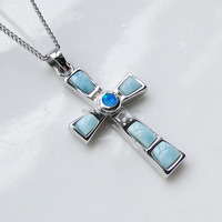 Pendentifs en argent sterling 925 massif avec larimar et opale de feu bleue de la République dominicaine