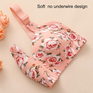 Bulk Wholesale Rose Floral Print Front Closure Bralette Comfort Soft Support Wireless Plus <strong>Size</strong> Push up <strong>Bra</strong> for Women Big Chest - Product Image 4