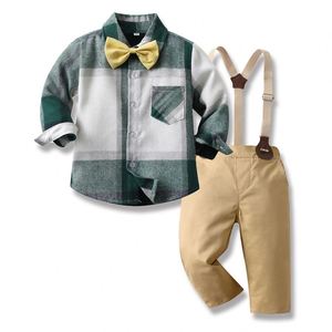Heren Bretels Met Strikken Herfst Geruit Lange Mouwen Strik Broek Pak - Product Image 4