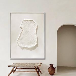 Peinture murale texturée 3D Wabi Sabi pour projet hôtelier, décoration intérieure minimaliste encadrée, grande œuvre d'art en acrylique et huile, style neutre et doux - Product Image 1