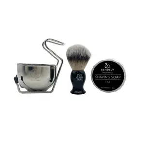 Conjunto 4 em 1 para homens, conjunto de barbear de aço inoxidável com escova de barbear e tigela sabão para barbear