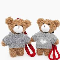 Porte-clés en peluche ours brun Kawaii avec pull en tricot à cœur gris, pendentif de sac en peluche, porte-clés pour filles, cadeau