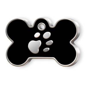 Plaque d'identification pour animaux de compagnie, grande, noire, en forme d'os avec empreinte de patte, pour chiens - Product Image 1