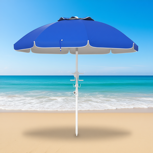 Parasol de plage portable d'extérieur 5,7 pieds, protection UV 40+, réglage d'inclinaison, avec porte-gobelets et crochets, design à volants - Product Image 2
