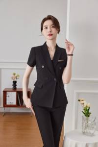 Traje de Oficina de Verano de Manga Corta <span class=keywords><strong>para</strong></span> Mujer, Uniforme Profesional <span class=keywords><strong>para</strong></span> Recepcionista de Hotel, Gerente, Ropa de Trabajo <span class=keywords><strong>para</strong></span> Hostelería - Product Image 6