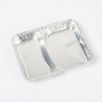 Plateau en aluminium jetable avec couvercles en carton Casserole en aluminium à 2 compartiments pour réchauffer les récipients alimentaires à emporter