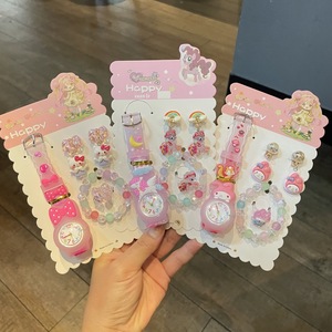 ชุดเซ็ตเครื่องประดับสไตล์พังก์สำหรับเด็กผู้หญิง ประกอบด้วยสร้อยข้อมือ แหวน นาฬิกา และต่างหู ประดับด้วยลูกปัดหลากสี เหมาะสำหรับเป็นของขวัญวันเด็กหรือวันเกิด - Product Image 2