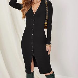 Nouvelle Robe Longue Décontractée pour Femme 2021, Cardigan en Maille Ajustée, Robe à Fente Avant - Product Image 2