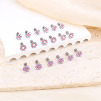 Anting-anting bunga enamel warna-warni lucu dari stainless steel, dilapis emas 18k dan perak, model daisy musim panas, dengan penutup sekrup, untuk anak-anak dan wanita