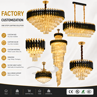 Lustre long en cristal pour villa duplex européenne à plafond haut, noir et or, style nordique moderne, luminaires suspendus LED rotatifs pour escalier