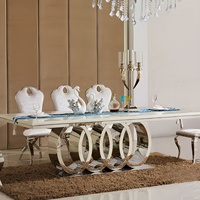 Table à manger rectangulaire en marbre blanc italien de luxe pour 6 personnes, style moderne avec chaises en cuir, meubles de salle à manger en gros