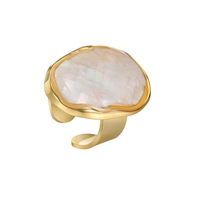 Bague géométrique ovale en coquille d'ormeau plaquée or 18 carats de haute qualité, bijoux vintage inaltérables pour femmes