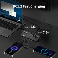 Hub USB multiport FIDECO Factory en aluminium, 7 ports USB 3.1 type A et C, 10 Gbps, transfert de données et charge