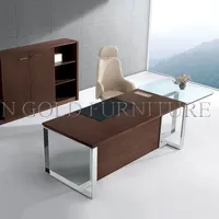 מודרני משרד שותף שולחן עם זכוכית למעלה, שולחן במשרד עם מתכת רגל עיצוב