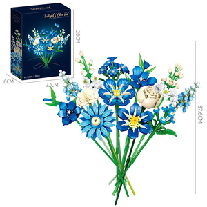 Lot de fleurs artificielles en plastique bleues pour décoration de bureau, ornements DIY, bouquet de tulipes et d'orchidées, ensemble de blocs de construction en gros - Product Image 2