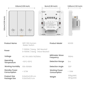 สวิตช์เซ็นเซอร์ตรวจจับความเคลื่อนไหวด้วยเรดาร์อัจฉริยะ Tuya WiFi 10G สำหรับติดผนังแบบ EU ไม่ต้องใช้สายนิวทรัล ควบคุมผ่านแอพ รีโมท ควบคุมด้วยเสียง ตั้งเวลา ตั้งปลุก สำหรับบ้านอัจฉริยะ - Product Image 5