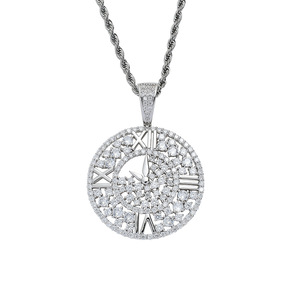 Pendentif horloge, bijoux hip hop, disque creux personnalisé en cuivre incrusté de zircon, chaîne pendentif cadran d'horloge. - Product Image 5