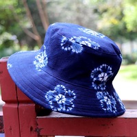 Sombrero de Pescador Teñido a Mano, 100% Algodón, Ala Ancha, UPF50, Teñido con Tintes Vegetales, Estilo Étnico Retro, Unisex