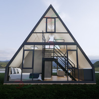 Kleines Holzhaus Fertighaus A-Frame Holz-Fertighaus Winziges Dreieckshaus mit Zwei Schlafzimmern und Hütte