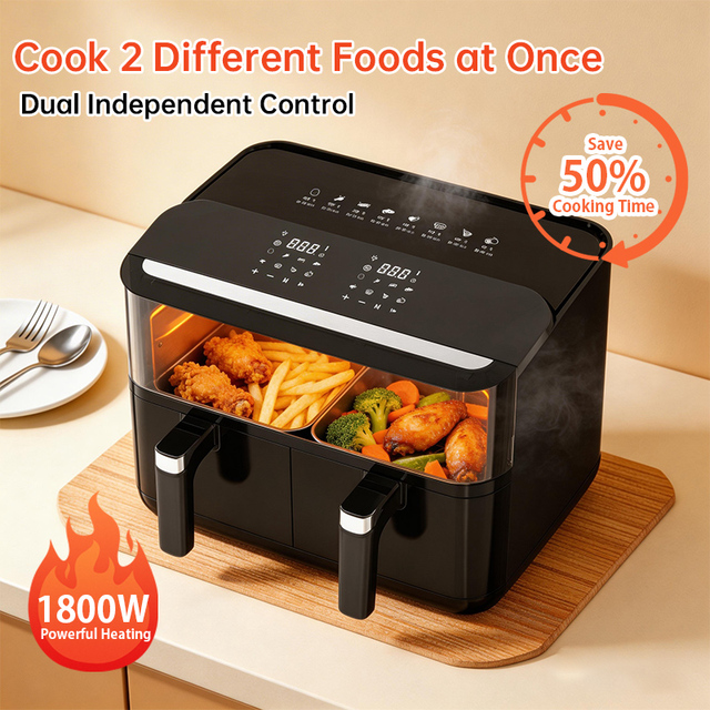 Hot Air Fryer New 1800W 8L 9L Double Basket Air Fryer 2 Zones Separate Control