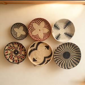 <strong>Boho</strong> Style Handmade Woven <strong>Wall</strong> <strong>Hanging</strong> Baskets Round Africa Style Abstract Pattern Plate <strong>Wall</strong> Art for Home Decor Restaurant Use - Product Image 3