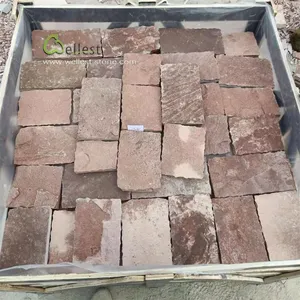 Eye-catching natural spit rock red sandstone bricks loose wall cladding stone for garden , villa