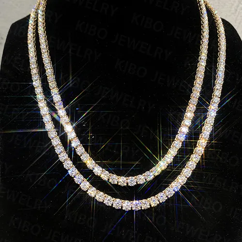 Hip Hop Jewelry Iced Out VVS1 D Color Mossanite Diamond Necklace Real 4mm Moissanite Tennis 9K 10K 14K Solid Gold chain