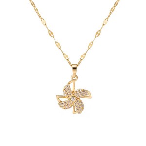 Collier pendentif fleur en or avec pavé de pierres, design moulin à vent rotatif, bijou cadeau - Product Image 5