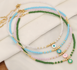 Estilo Retro bohemio creativo Ojo del diablo con cuentas de cristal de acero inoxidable Chapado en Pvd 18K oro con cuentas collar de moda hecho a mano - Product Image 2