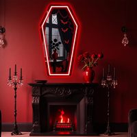 Miroir mural en verre HD sans cadre, lumineux à LED néon, en forme de cercueil créatif, pour Halloween, décoration murale d'intérieur, esthétique gothique pour dortoir