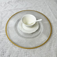 Assiette de présentation élégante pour mariage, 13 pouces, côtelée, transparente, avec bord doré, en plastique, pour service de table