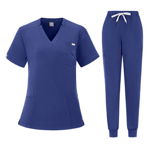 V Neck <b>Scrub</b> Set Unisex Moisture Wicking Hospital Uniforms Split Set <b>Blue</b> - Product Image 4