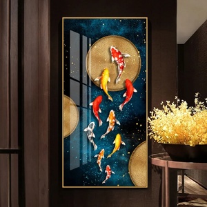 Peinture murale décorative 5D Poisson Koi personnalisée en usine, vente directe, pour salon, porche, en porcelaine cristalline avec LED - Product Image 1