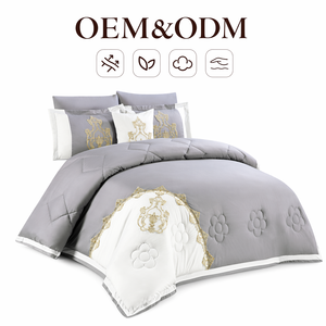 Ensemble de literie brodé personnalisable en gros avec médaillon, couvre-lit contrastant gris et blanc, couette OEM ODM - Product Image 2