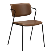 Chaise de salle à manger de cuisine en cuir brun élégante au design simple et antique avec cadre en métal
