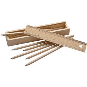 Ensemble de crayons promotionnels personnalisés avec logo, crayons en bois, règle, taille-crayon dans une boîte en pin pour le bureau, la rentrée scolaire - Product Image 3