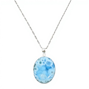 Pendentif en pierre précieuse Larimar naturelle, argent sterling 925, cabochon ovale, bijoux fins faits à la main, fabricant en gros - Product Image 2
