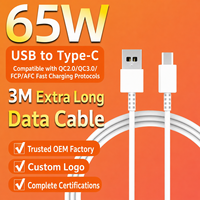 Cable de Datos de Carga Súper Rápida de 65W para Reno 5/6/7 Pro, para Teléfonos con Conectores USB-A/Tipo-C, Elastómero Termoplástico