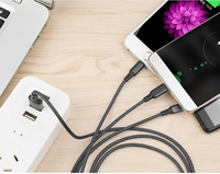 Câble de données micro USB universel 3 en 1 6A en nylon tressé Chargeur pour tous les téléphones Câble d'alimentation multifonction pour imprimante ordinateur