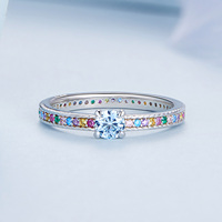 Bague Simple colorée en argent 925, bague simple incrustée de zircon à la mode BSR319