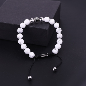 Pulsera de macramé para hombre y mujer, diseño de piedras preciosas, cuentas de howlita, logotipo personalizado, Bola de CZ - Product Image 6